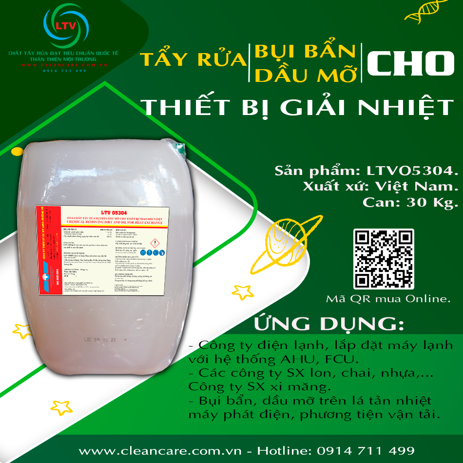 Chất tẩy rửa LTVO5304 vệ sinh trên thiết bị giải nhiệt